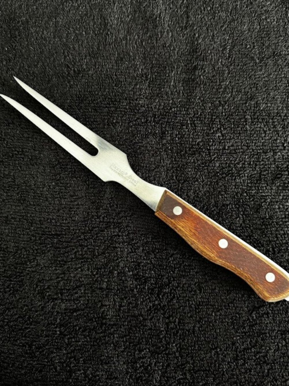 Vintage Maxam Wood Handle Carving Meat Fork Japan